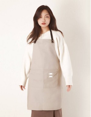 繞頸滌棉布圍裙-卡其色