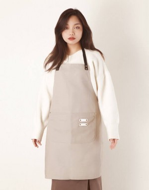 繞頸滌棉布圍裙-卡其色 繞頸滌棉布圍裙-卡其色