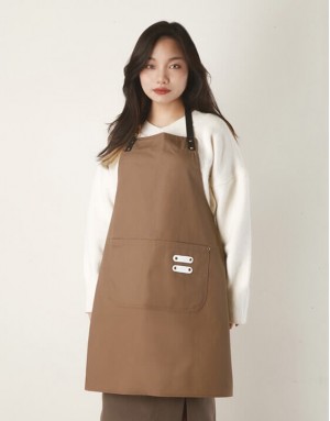 繞頸滌棉布圍裙-咖啡色