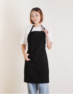 |缺貨|滌綸防水單扣繞頸式圍裙 黑色 |缺貨|滌綸防水單扣繞頸式圍裙 黑色