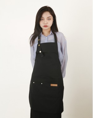 防潑水繞頸三扣圍裙-黑色