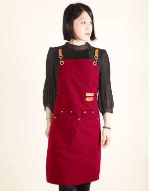|預購| 職人防水雙肩綁繩圍裙-暗紅色 (防潑水) _ 餐飲 園藝 手工藝 客製化圍裙 開店 員工服 制服 工作服