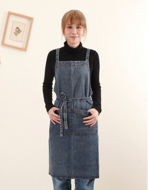 加厚全棉水洗牛仔圍裙-深藍