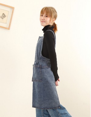 加厚全棉水洗牛仔圍裙-深藍 加厚全棉水洗牛仔圍裙-深藍