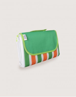 手提式牛津布防水防潮野餐墊-橘綠雙色條紋