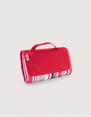 手提式牛津布防水防潮野餐墊-桃紅條紋