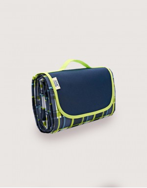 手提式牛津布防水防潮野餐墊-藍綠格子綠邊 手提式牛津布防水防潮野餐墊-藍綠格子綠邊