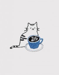|刺繡|咖啡貓-藍
