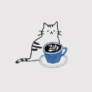 |刺繡|咖啡貓-藍