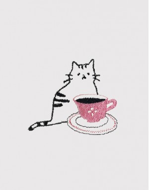 |刺繡|咖啡貓 - 粉