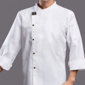 高級長袖側排釦廚師服(白/黑)