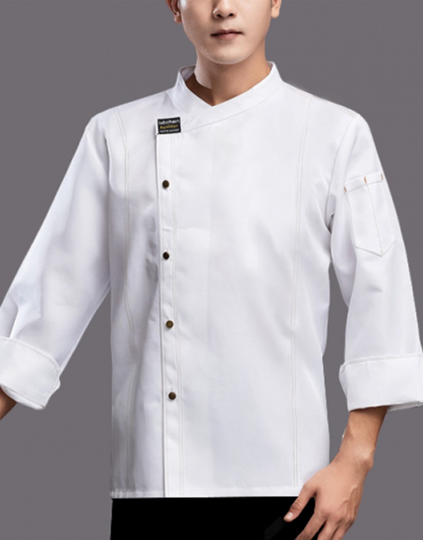 高級長袖側排釦廚師服(白/其他顏色可加LINE詢問)