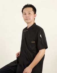 法式短袖側單釦廚師服（白/黑/酒紅/藍）