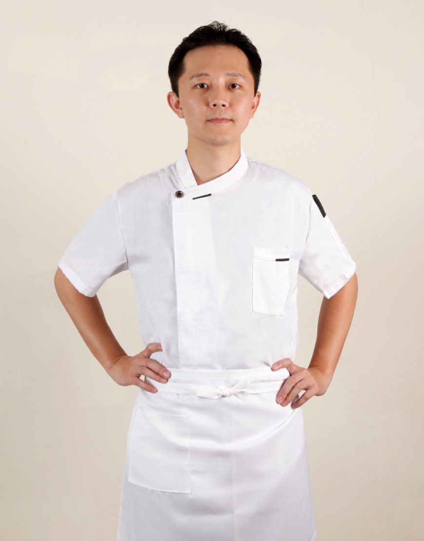 法式短袖側單釦廚師服 (黑/白)