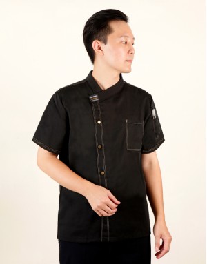 高級短袖側排釦廚師服-有口袋 (黑/白/灰)