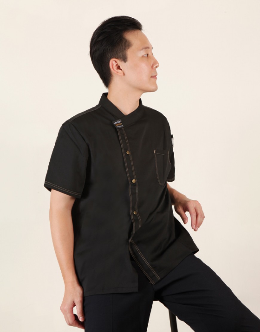 高級短袖側排釦廚師服 (黑/白/灰)