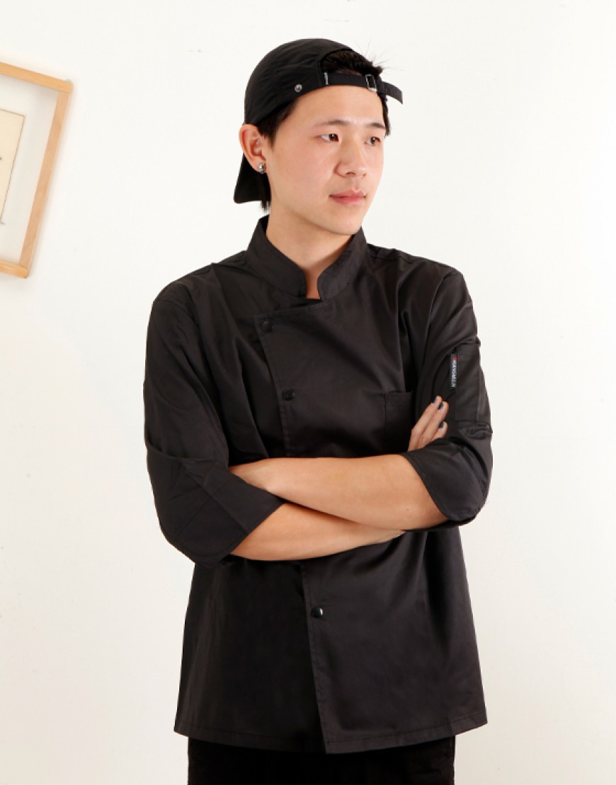 七分袖單排釦廚師服 (黑/白)