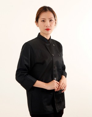 長袖立領雙排釦廚師服 (黑/白/酒紅) 長袖立領雙排釦廚師服 (黑/白/酒紅)