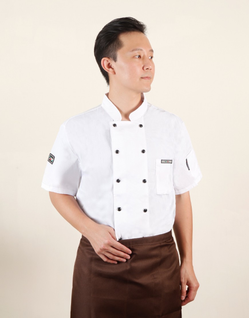背網短袖雙排釦廚師服 (白)