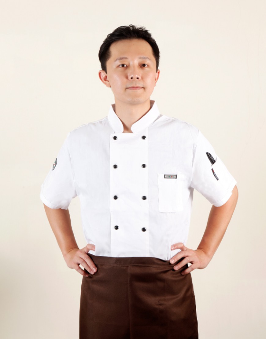 背網短袖雙排釦廚師服 (白)