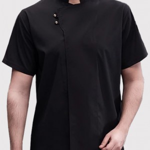 斜雙釦短袖廚師服 (黑/白/藍) - 夏季短袖速乾廚師工作服｜男女通用｜透氣網布設計