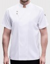 斜雙釦短袖廚師服 (黑/白/藍) - 夏季短袖速乾廚師工作服｜男女通用｜透氣網布設計