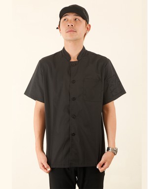 彈性布短袖單排釦廚師服 (黑/白) 彈性布短袖單排釦廚師服 (黑/白)