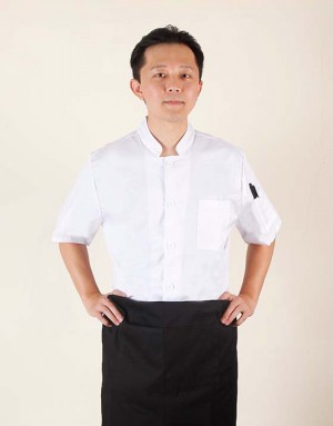 彈性布短袖單排釦廚師服 (黑/白) 彈性布短袖單排釦廚師服 (黑/白)