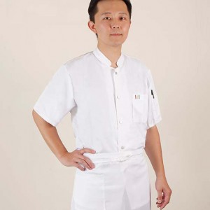 透氣短袖單排釦廚師服 (白)
