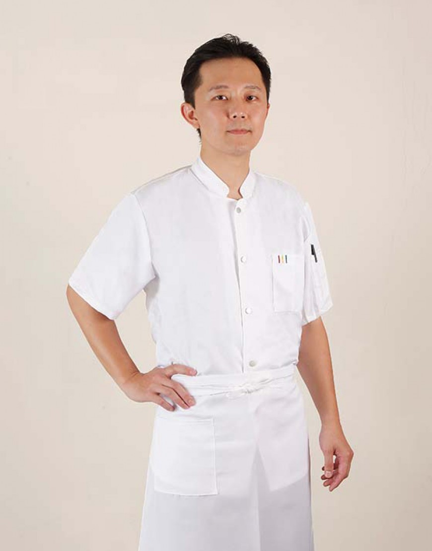 透氣短袖單排釦廚師服 (白)