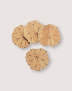 |預購| 蓮葉雕花竹木杯墊|1組4入|