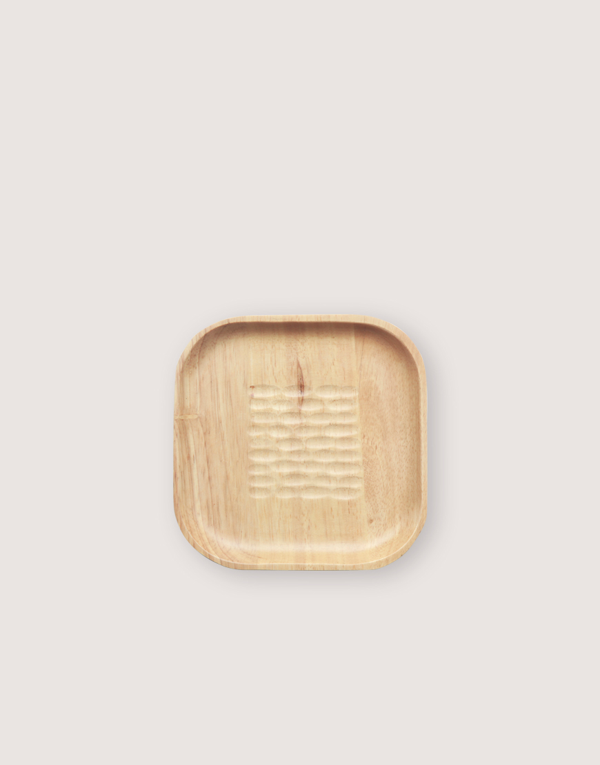 方形櫸木盤-刻紋