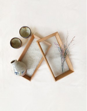 海棠花玻璃木托盤 海棠花玻璃木托盤