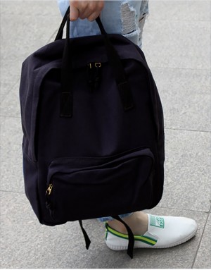 帆布雙肩後背包-黑