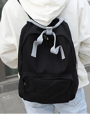 帆布雙肩黑色後背包-灰提把