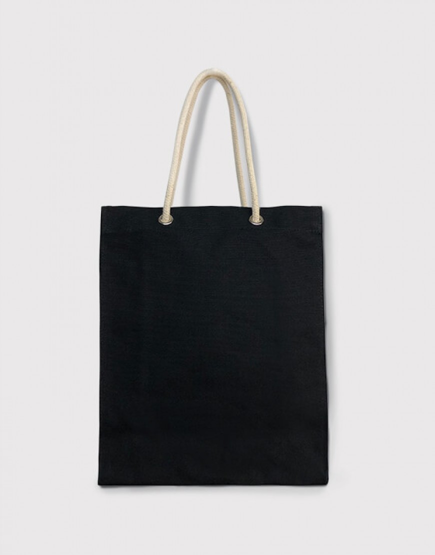 厚帆黑色直式立體袋-捲繩提袋|含內袋|