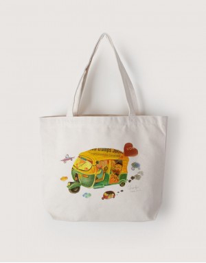 |插畫款|中帆布雙層橫式袋-嘟嘟車