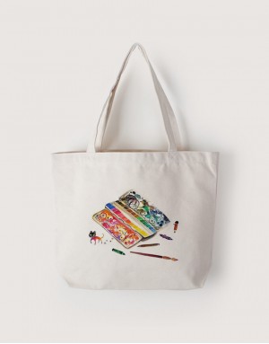 |插畫款|中帆布雙層橫式袋-旅行調色盤 |插畫款|中帆布雙層橫式袋-旅行調色盤