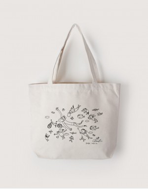 |插畫款|中帆布雙層橫式袋-人們幫助我