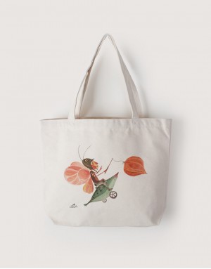 |插畫款|中帆布雙層橫式袋-花鈴 |插畫款|中帆布雙層橫式袋-花鈴