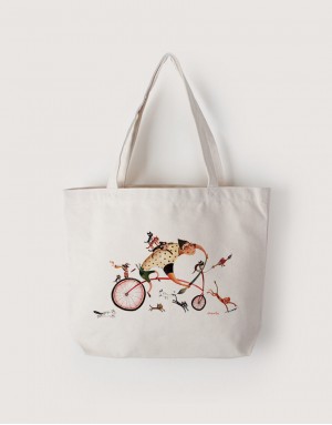 |插畫款|中帆布雙層橫式袋-好朋友