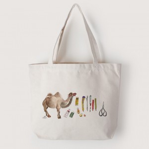 |插畫款|中帆布雙層橫式袋-新疆遊學