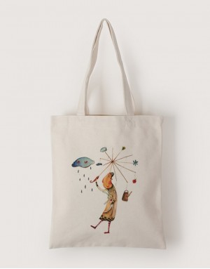 |插畫款|中帆布單層直式袋-雨天