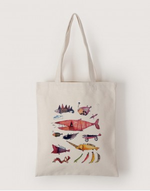 |插畫款|中帆布單層直式袋-魚群 |插畫款|中帆布單層直式袋-魚群