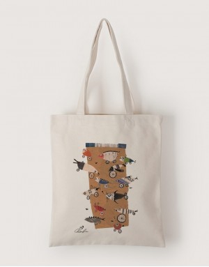 |插畫款|中帆布單層直式袋-騎單車的魚群 |插畫款|中帆布單層直式袋-騎單車的魚群