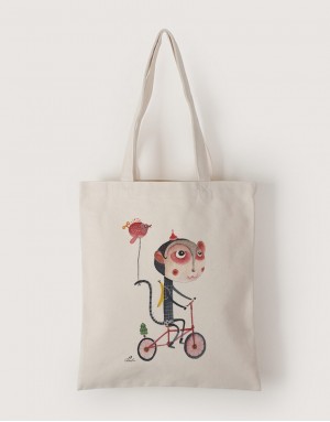 |插畫款|中帆布單層直式袋-聖誕猴子