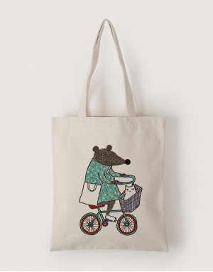 |插畫款|中帆布單層直式袋-鼠叔載貓咪 |插畫款|中帆布單層直式袋-鼠叔載貓咪