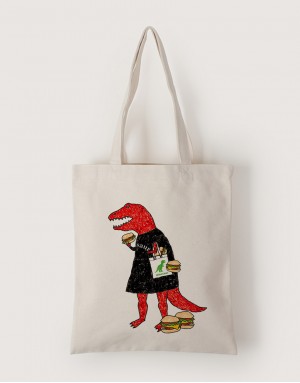 |插畫款|中帆布單層直式袋-恐龍漢堡袋 |插畫款|中帆布單層直式袋-恐龍漢堡袋