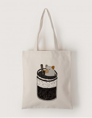 |插畫款|中帆布單層直式袋-杯子裡的灰熊 |插畫款|中帆布單層直式袋-杯子裡的灰熊