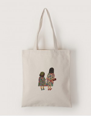 |插畫款|中帆布單層直式袋-我和媽媽手牽手 |插畫款|中帆布單層直式袋-我和媽媽手牽手